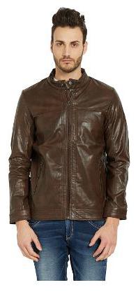 

Spykar Men Brown Solid Leather jacket