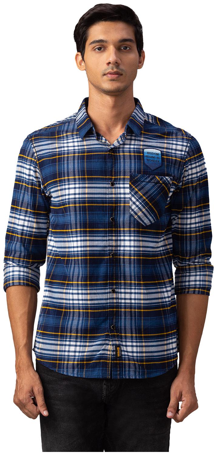 

Spykar Men Navy Blue Checked Slim Fit Casual Shirt