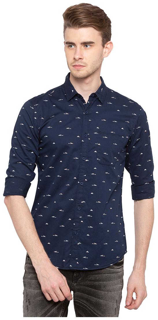 

Spykar Men Navy Blue Printed Slim Fit Casual Shirt