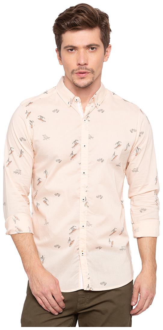

Spykar Men Peach Printed Slim Fit Casual Shirt