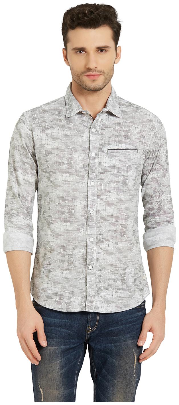 

Spykar Men White Grey Printed Slim Fit Casual Shirt