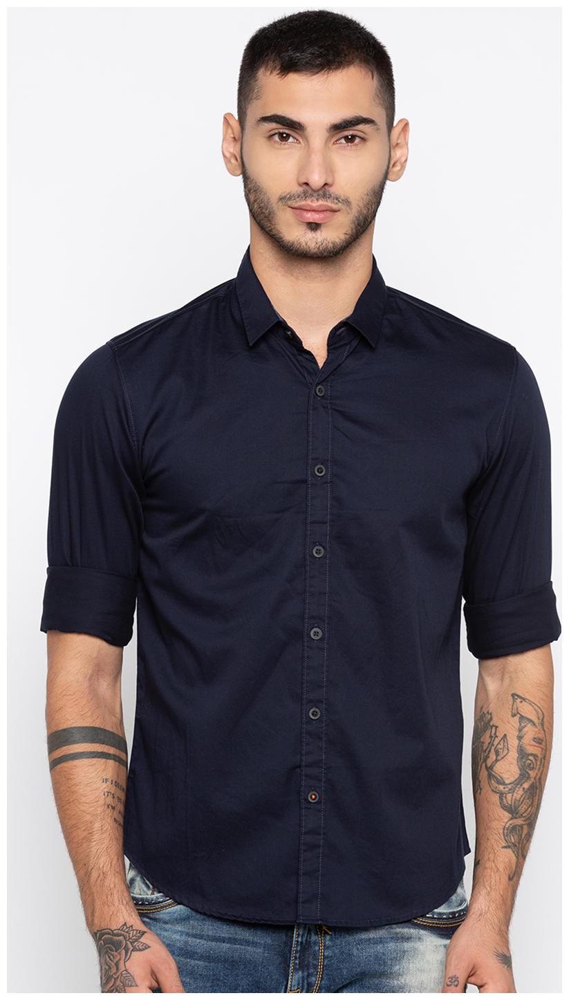 

Spykar Men Blue Solid Slim Fit Casual Shirt