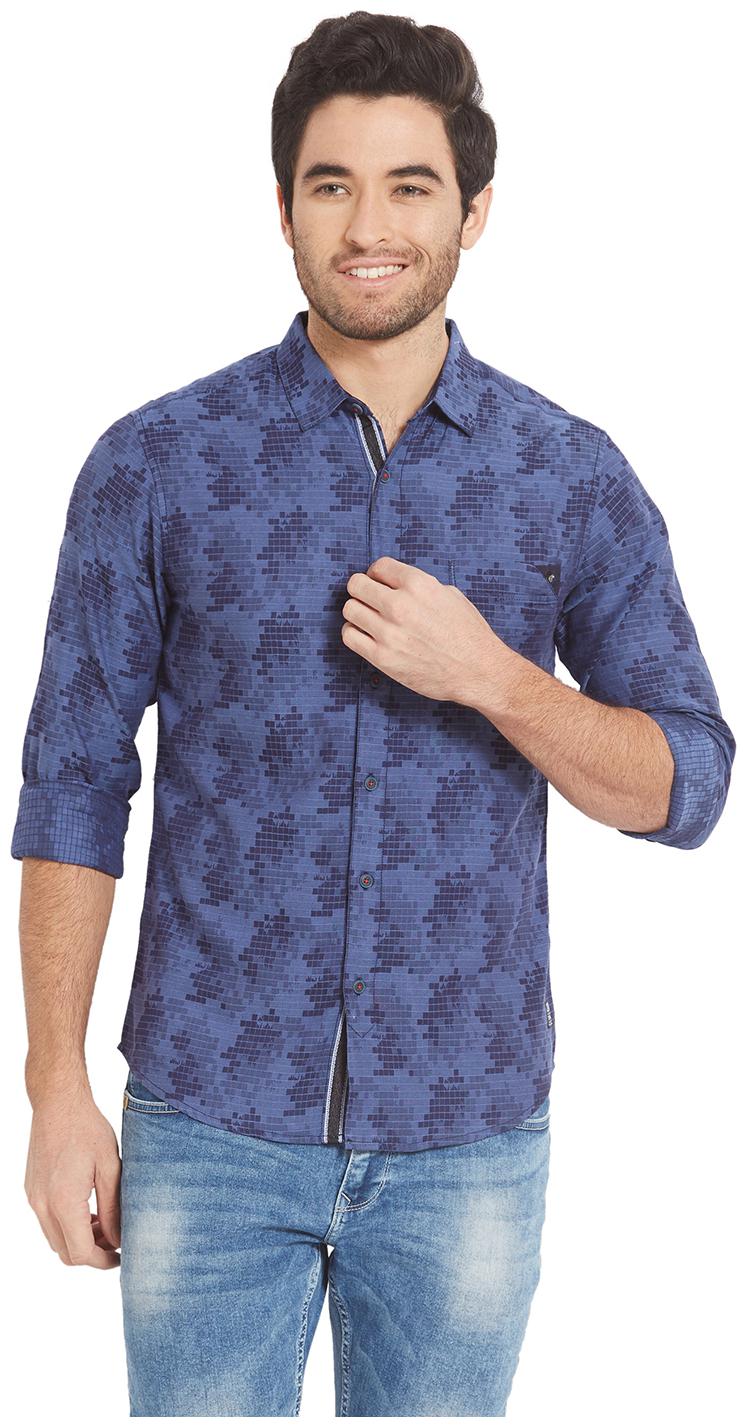 

Spykar Men Blue Black Printed Slim Fit Casual Shirt