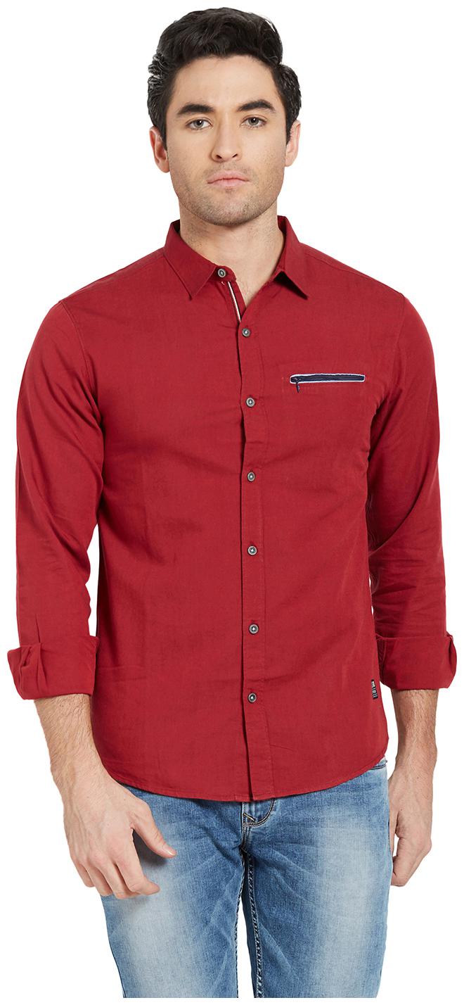 

Spykar Men Red Solid Slim Fit Casual Shirt
