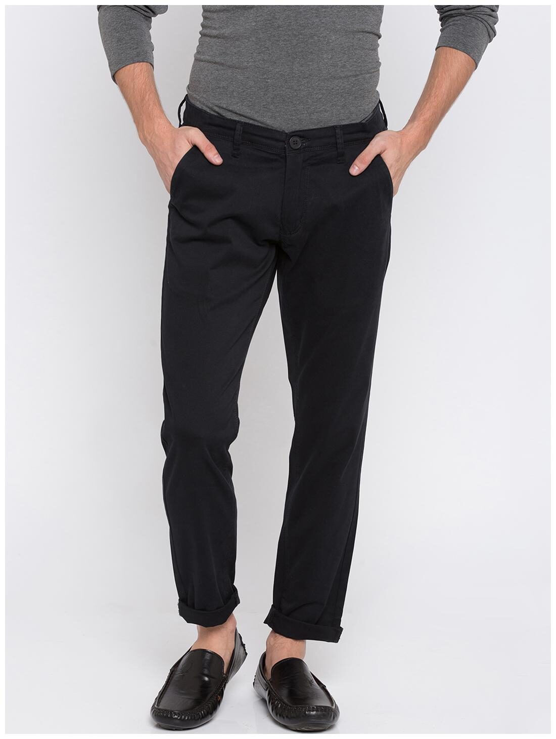 

Spykar Men Black Solid Slim fit Regular trousers