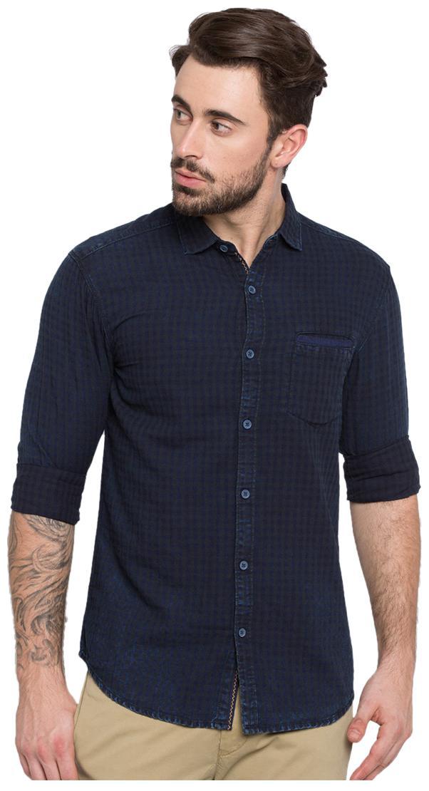 

Spykar Men Blue Checked Slim Fit Casual Shirt