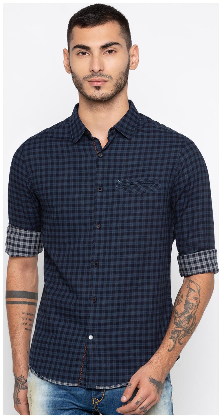 

Spykar Men Blue Checked Slim Fit Casual Shirt