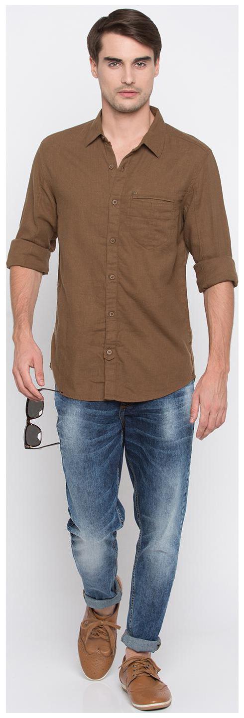 

Spykar Men Brown Solid Slim Fit Casual Shirt
