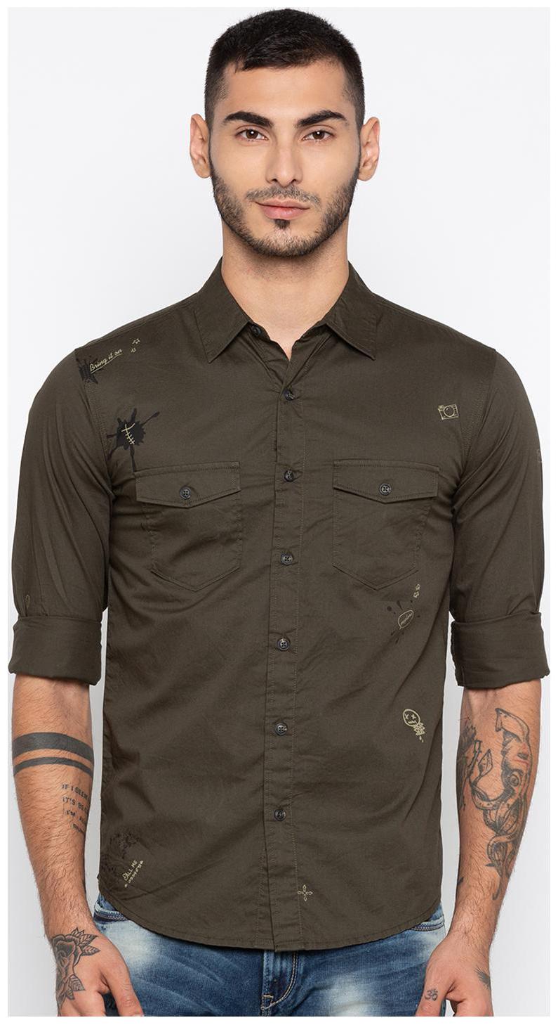 

Spykar Men Green Printed Slim Fit Casual Shirt