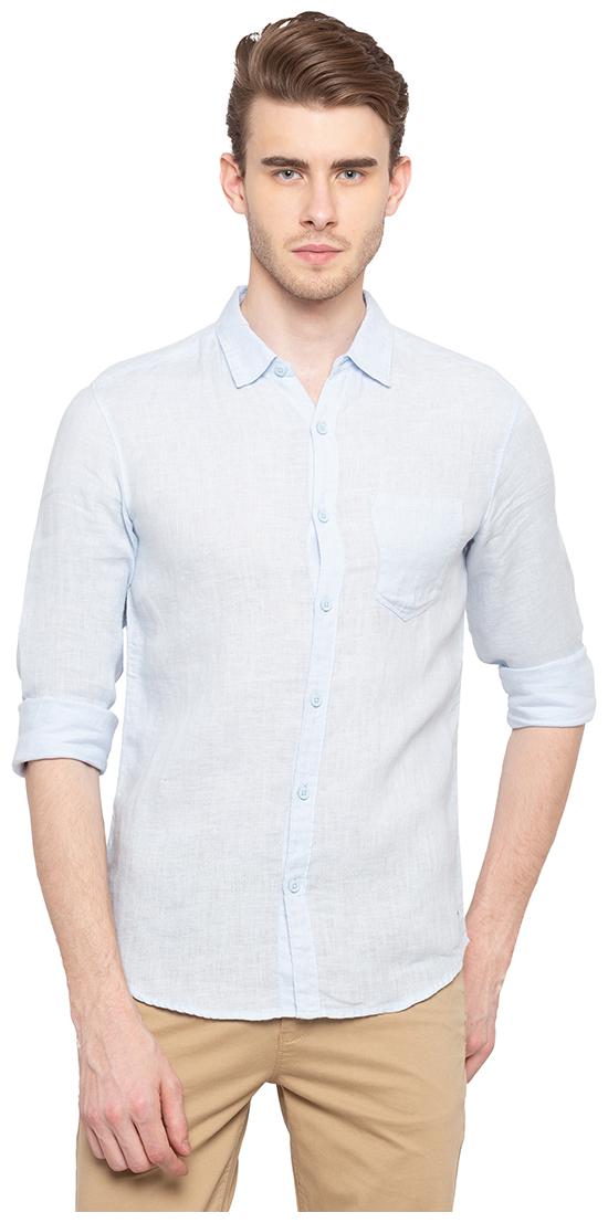 

Spykar Men Blue Solid Slim Fit Casual Shirt