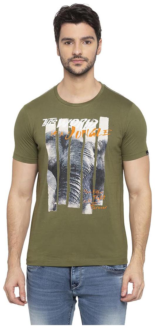 

Spykar Men Green Slim fit Cotton Round neck T-Shirt - Pack Of 1