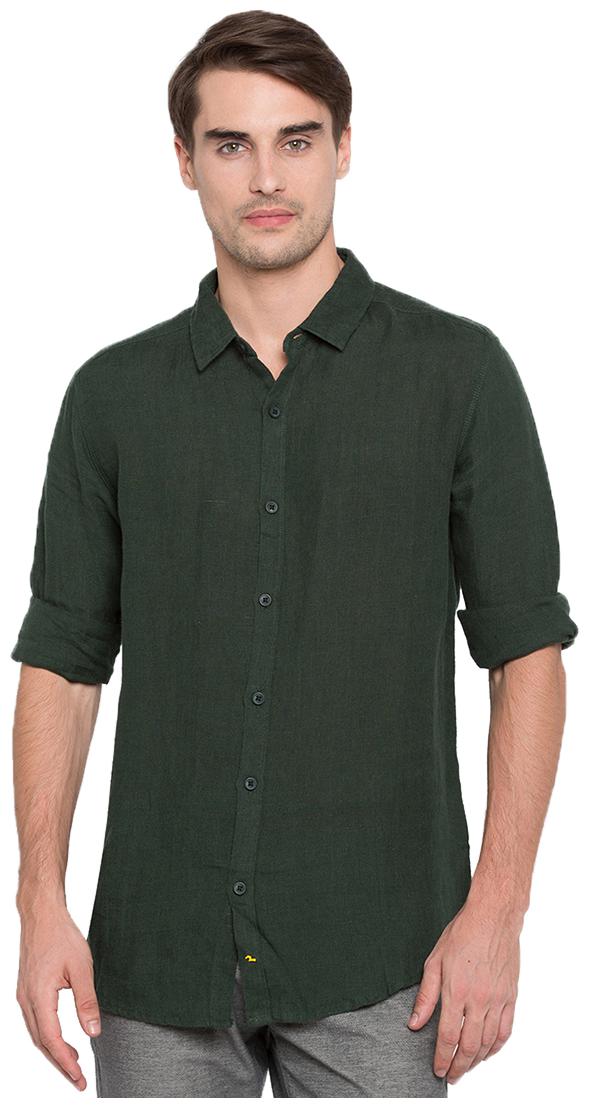 

Spykar Men Green Solid Slim Fit Casual Shirt