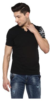 

Spykar Men Black Slim fit Cotton Henley neck T-Shirt - Pack Of 1