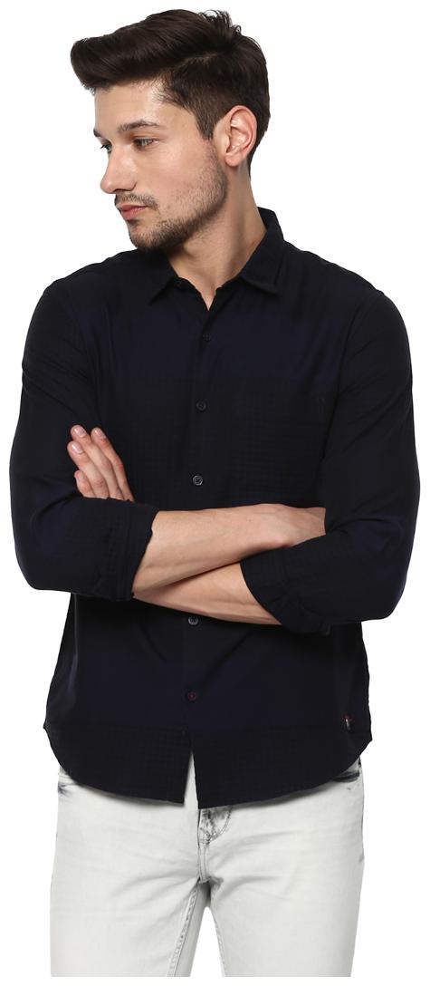 

Spykar Men Navy Blue Solid Slim Fit Casual Shirt