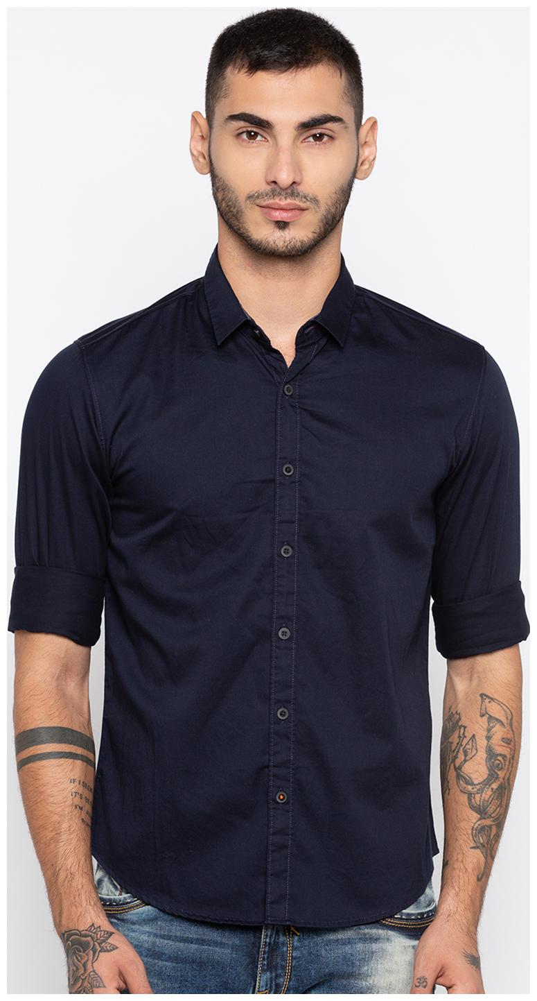 

Spykar Men Navy Blue Solid Slim Fit Casual Shirt