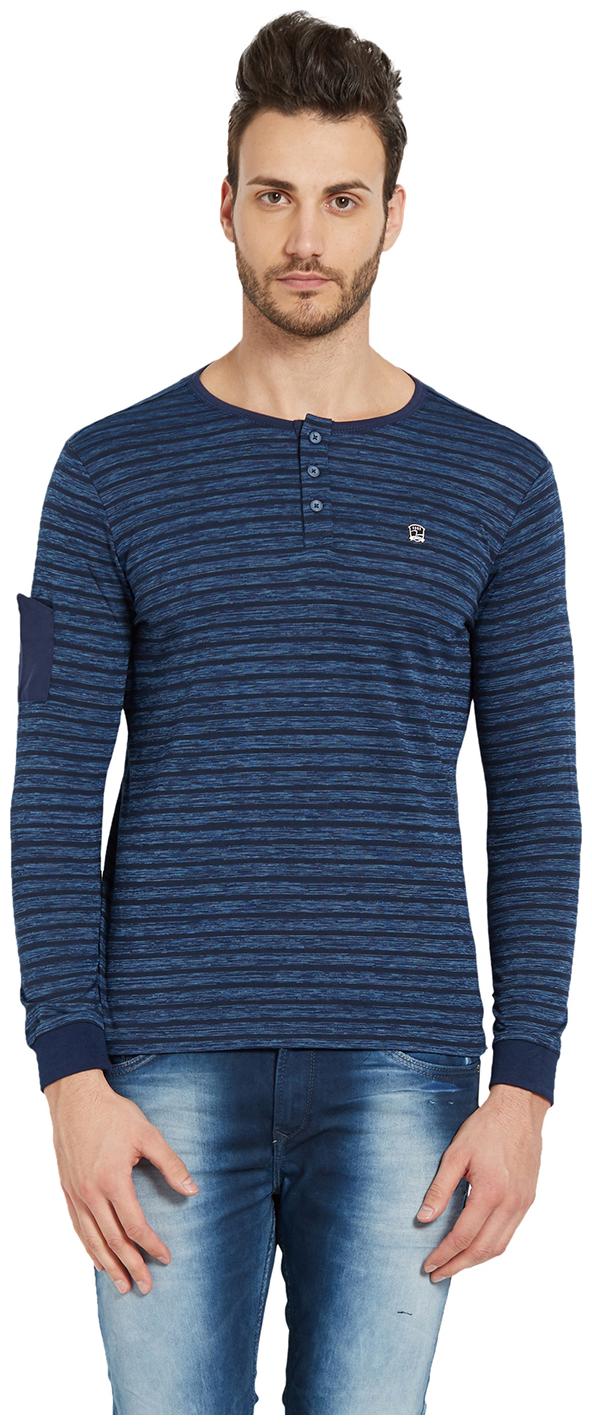 

Spykar Men Blue Slim fit Cotton Henley neck T-Shirt - Pack Of 1
