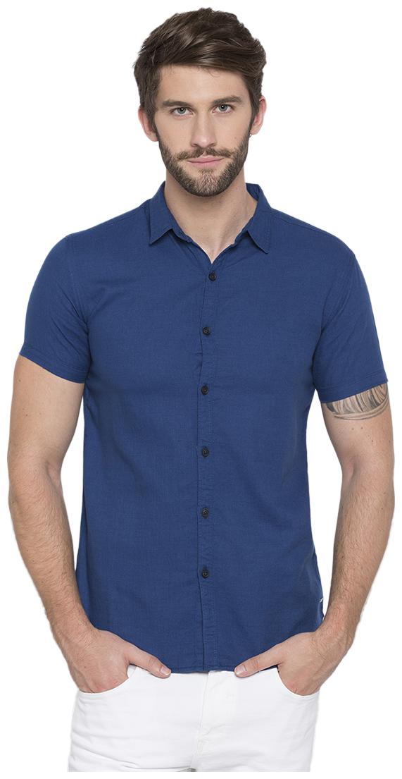 

Spykar Men Blue Solid Slim Fit Casual Shirt