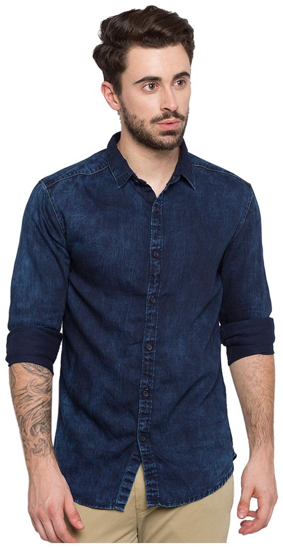 

Spykar Men Blue Solid Slim Fit Casual Shirt