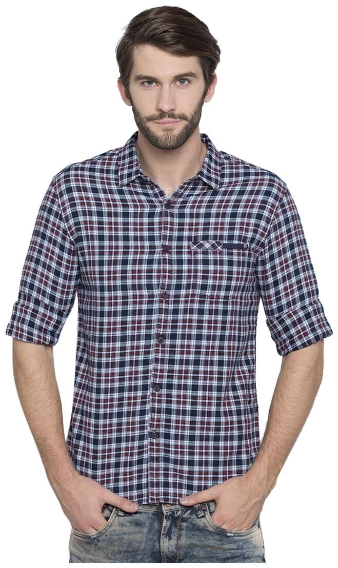 

Spykar Men Blue Checked Slim Fit Casual Shirt