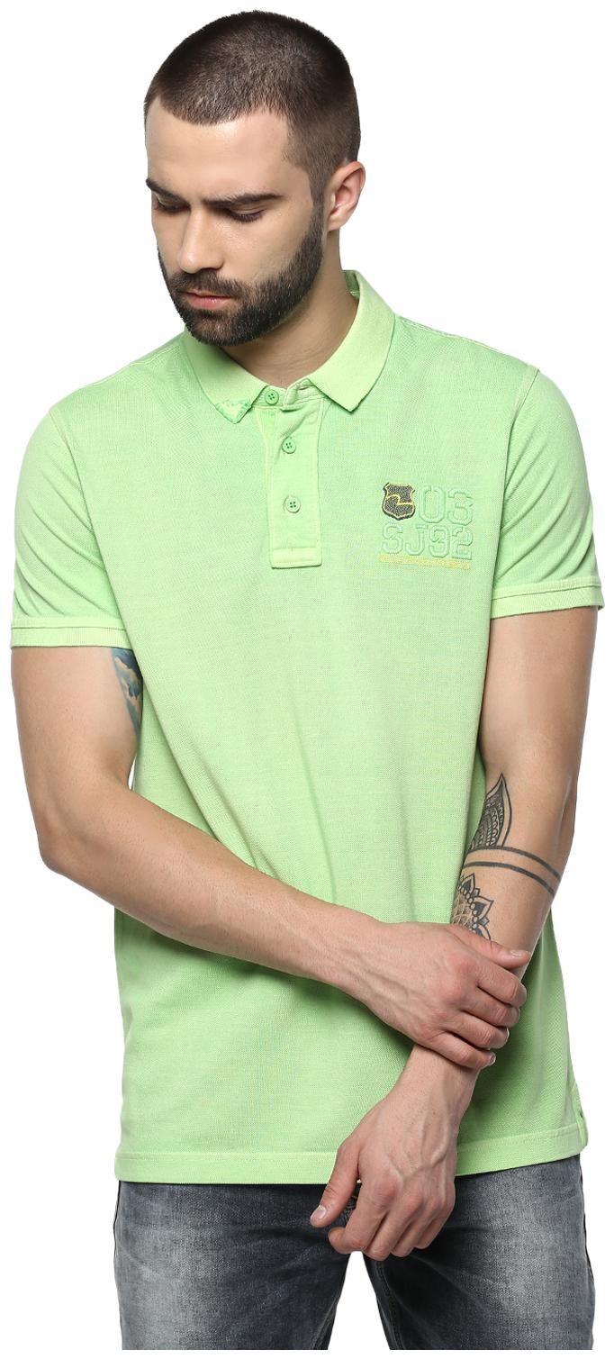 

Spykar Men Green Slim fit Cotton Polo collar T-Shirt - Pack Of 1