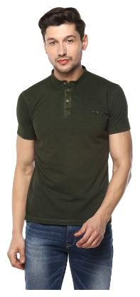 

Spykar Men Green Slim fit Cotton Mandarin collar T-Shirt - Pack Of 1
