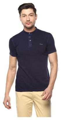 

Spykar Men Blue Slim fit Cotton Mandarin collar T-Shirt - Pack Of 1