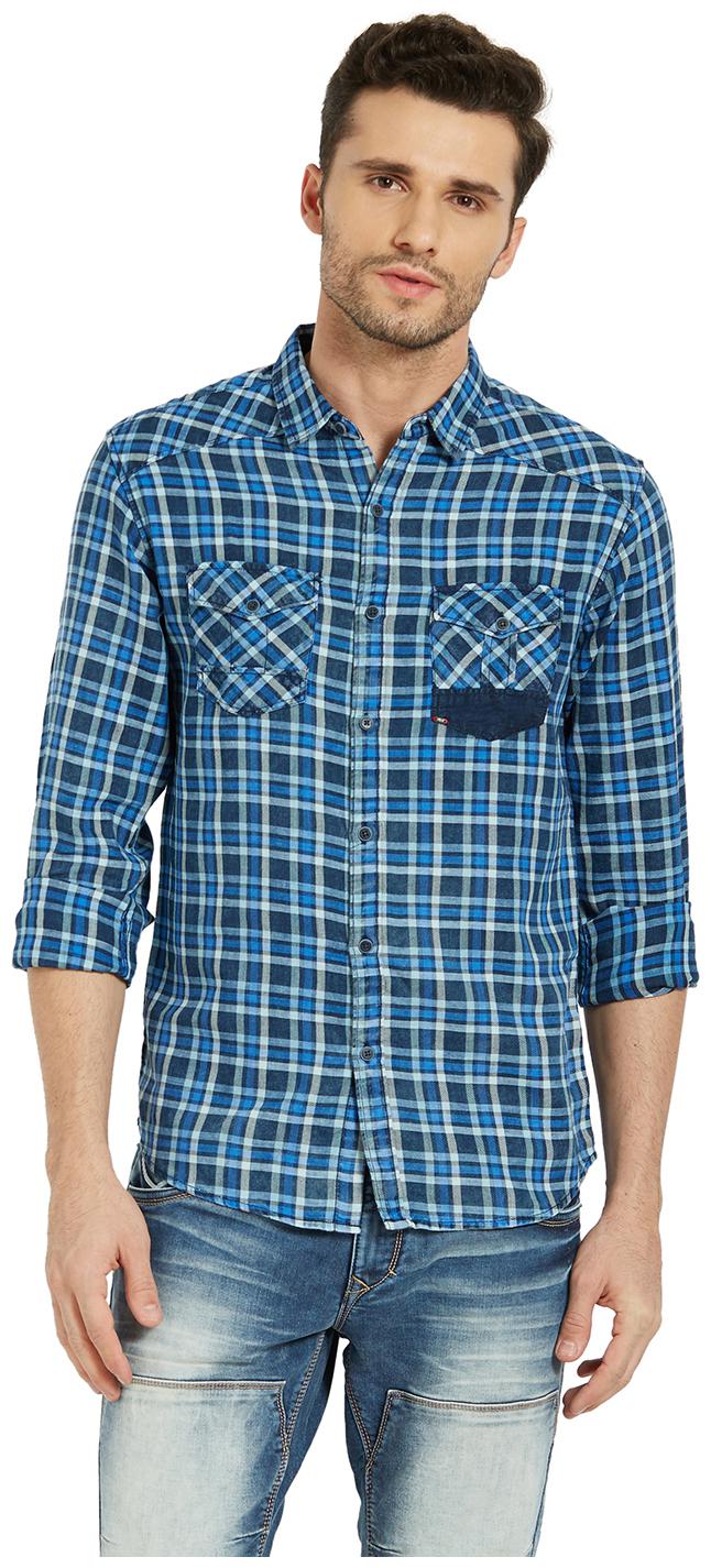 

Spykar Men Blue Checked Slim Fit Casual Shirt