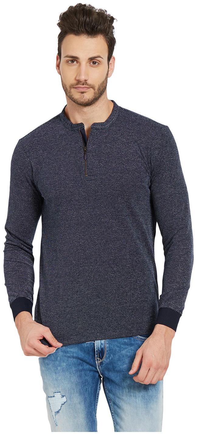 

Spykar Men Blue Slim fit Cotton Henley neck T-Shirt - Pack Of 1