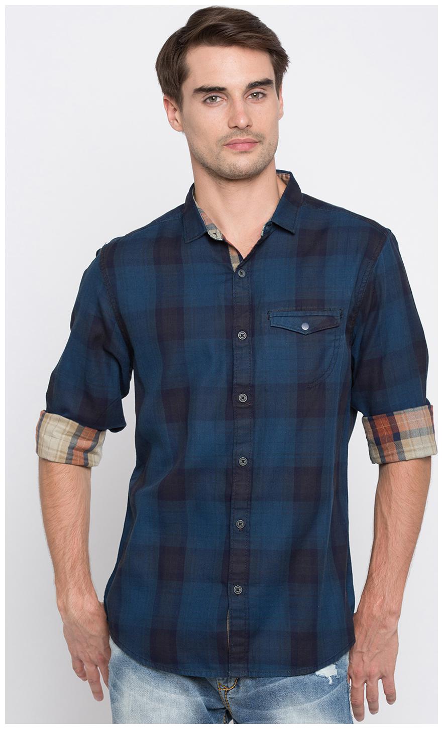 

Spykar Men Blue Checked Slim Fit Casual Shirt