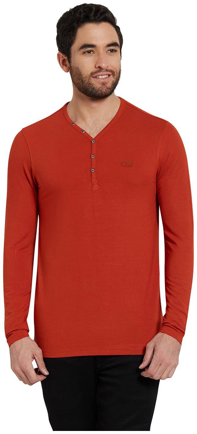 

Spykar Men Red Slim fit Cotton Henley neck T-Shirt - Pack Of 1