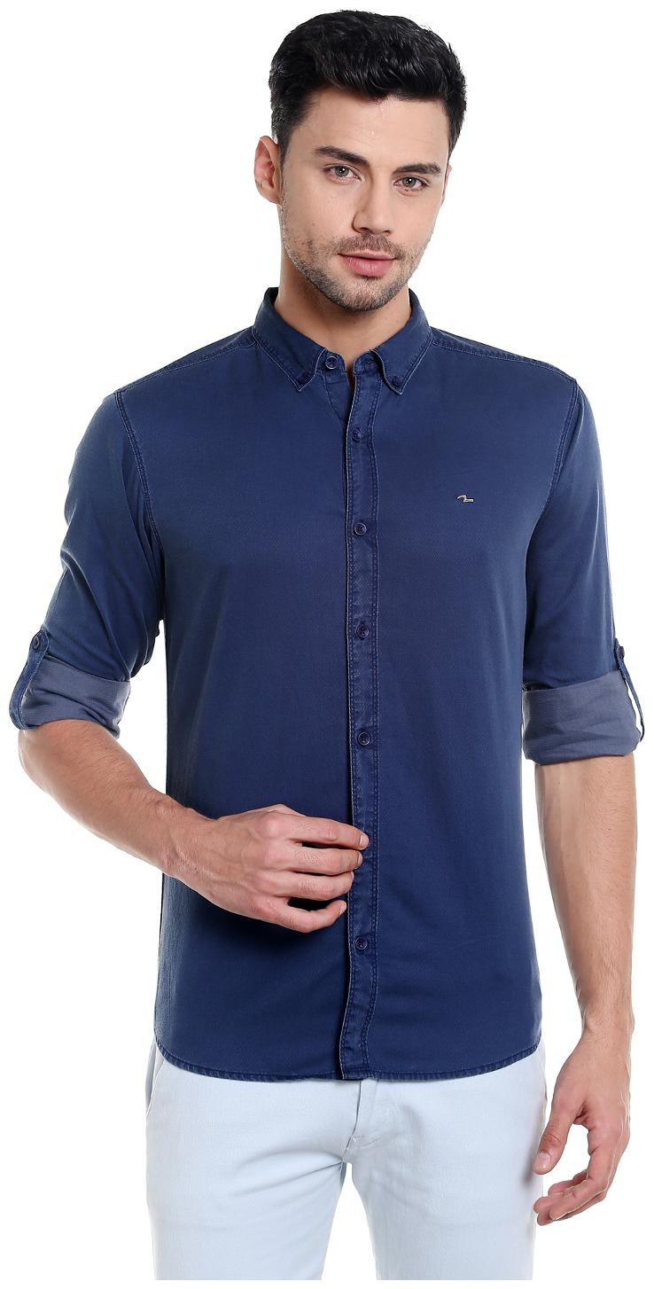 

Spykar Men Blue Solid Regular Fit Casual Shirt