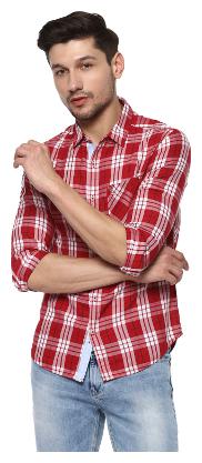 

Spykar Men Red Checked Slim Fit Casual Shirt