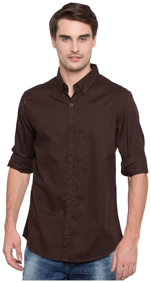 

Spykar Men Brown Solid Slim Fit Casual Shirt