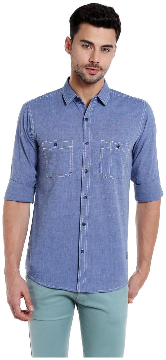 

Spykar Men Blue Solid Slim Fit Casual Shirt