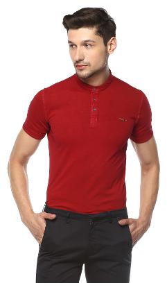 

Spykar Men Red Slim fit Cotton Henley neck T-Shirt - Pack Of 1