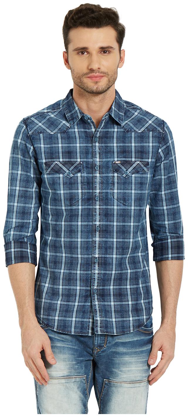

Spykar Men Blue Checked Slim Fit Casual Shirt