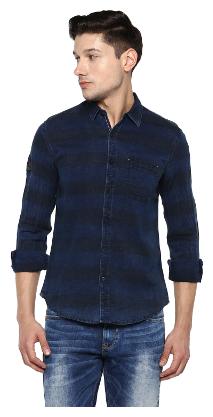 

Spykar Men Blue Horizontal Stripes Slim Fit Casual Shirt