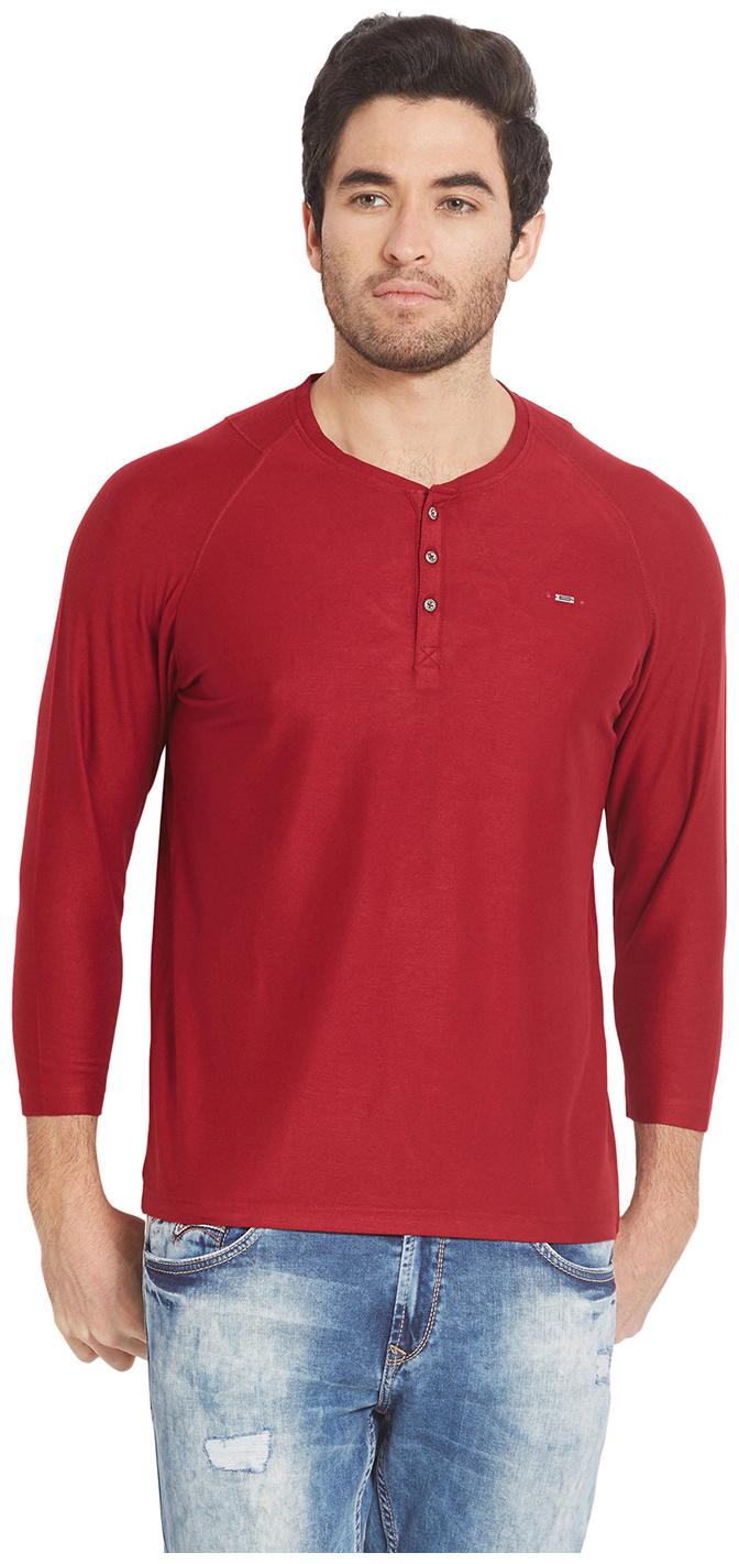 

Spykar Men Red Slim fit Cotton Henley neck T-Shirt - Pack Of 1