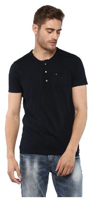 

Spykar Men Black Slim fit Cotton Henley neck T-Shirt - Pack Of 1