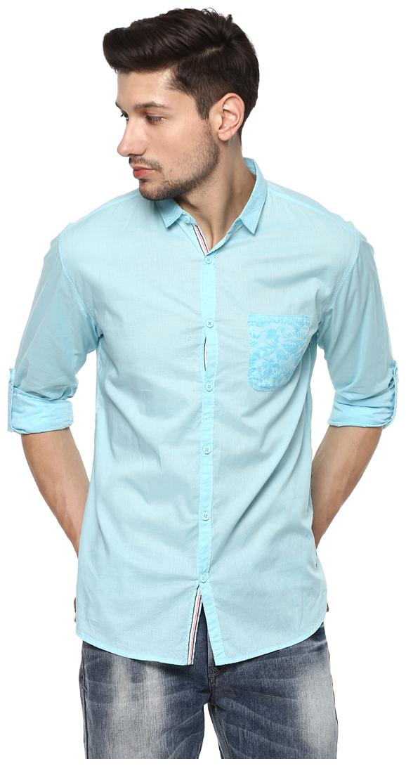 

Spykar Men Blue Solid Slim Fit Casual Shirt