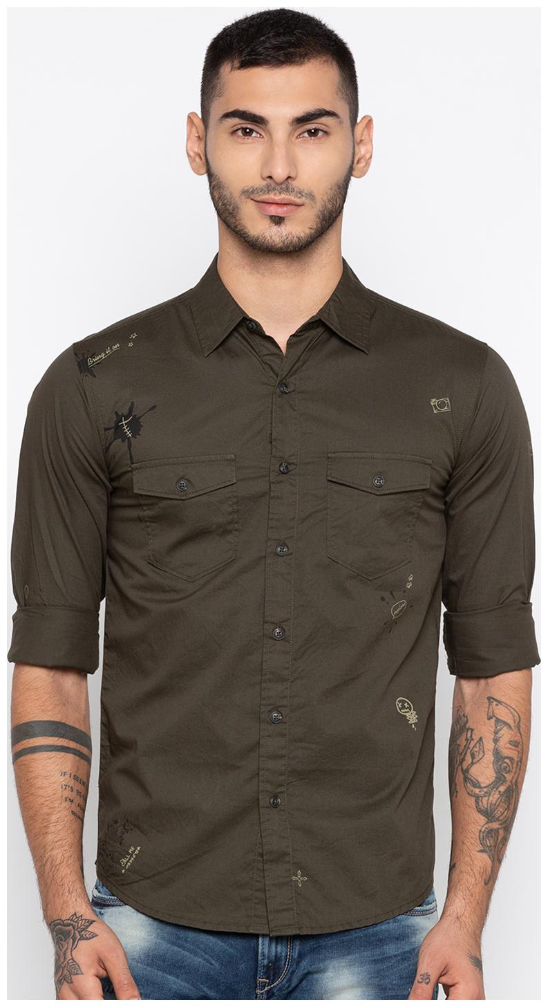 

Spykar Men Green Printed Slim Fit Casual Shirt