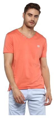 

Spykar Men Orange Slim fit Cotton V neck T-Shirt - Pack Of 1