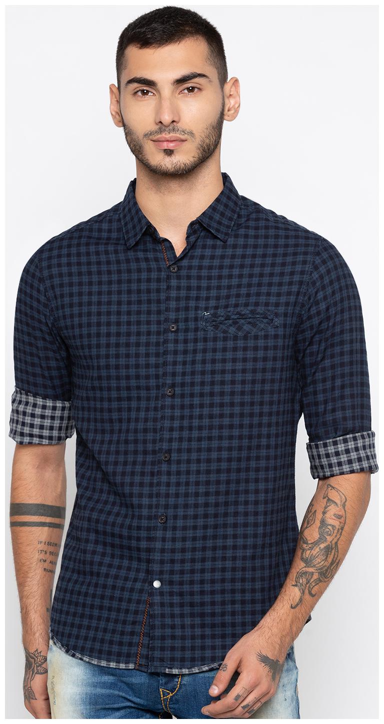 

Spykar Men Blue Checked Slim Fit Casual Shirt