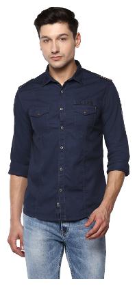 

Spykar Men Blue Solid Slim Fit Casual Shirt