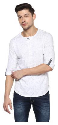 

Spykar Men White Slim fit Cotton Henley neck T-Shirt - Pack Of 1