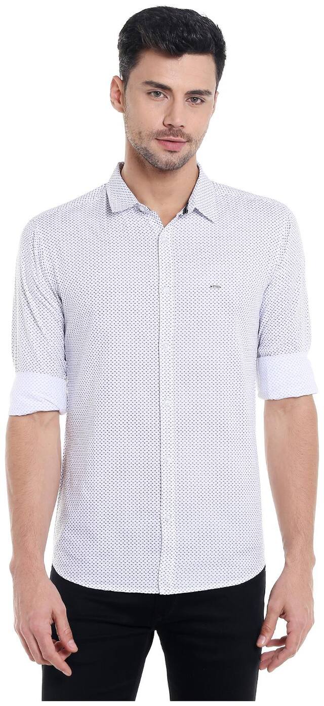 Spykar Men White Printed Slim Fit Casual Shirt