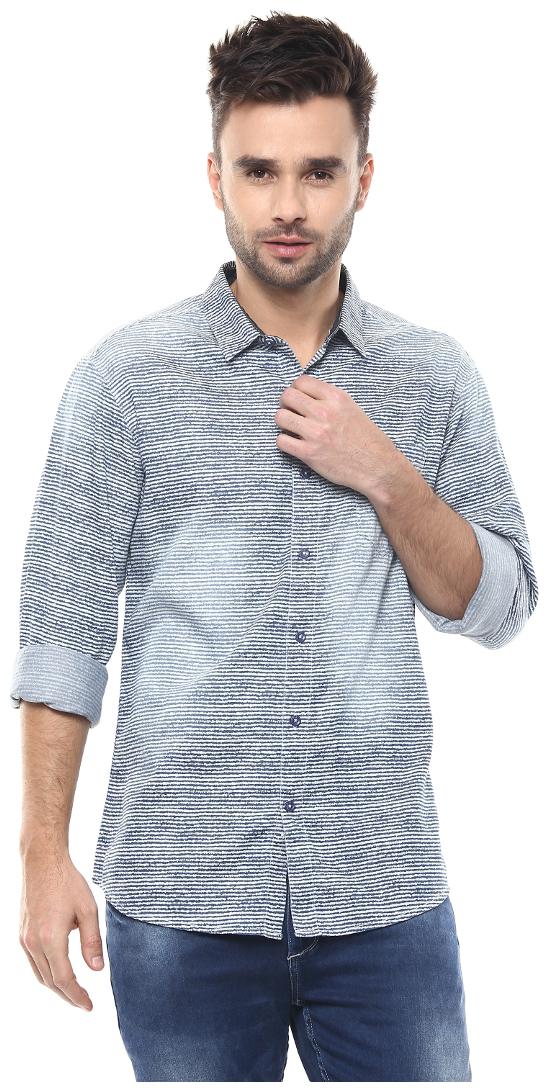 

Spykar Men Grey Horizontal Stripes Slim Fit Casual Shirt