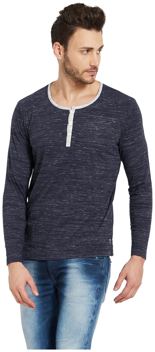 

Spykar Men Blue Slim fit Cotton Henley neck T-Shirt - Pack Of 1