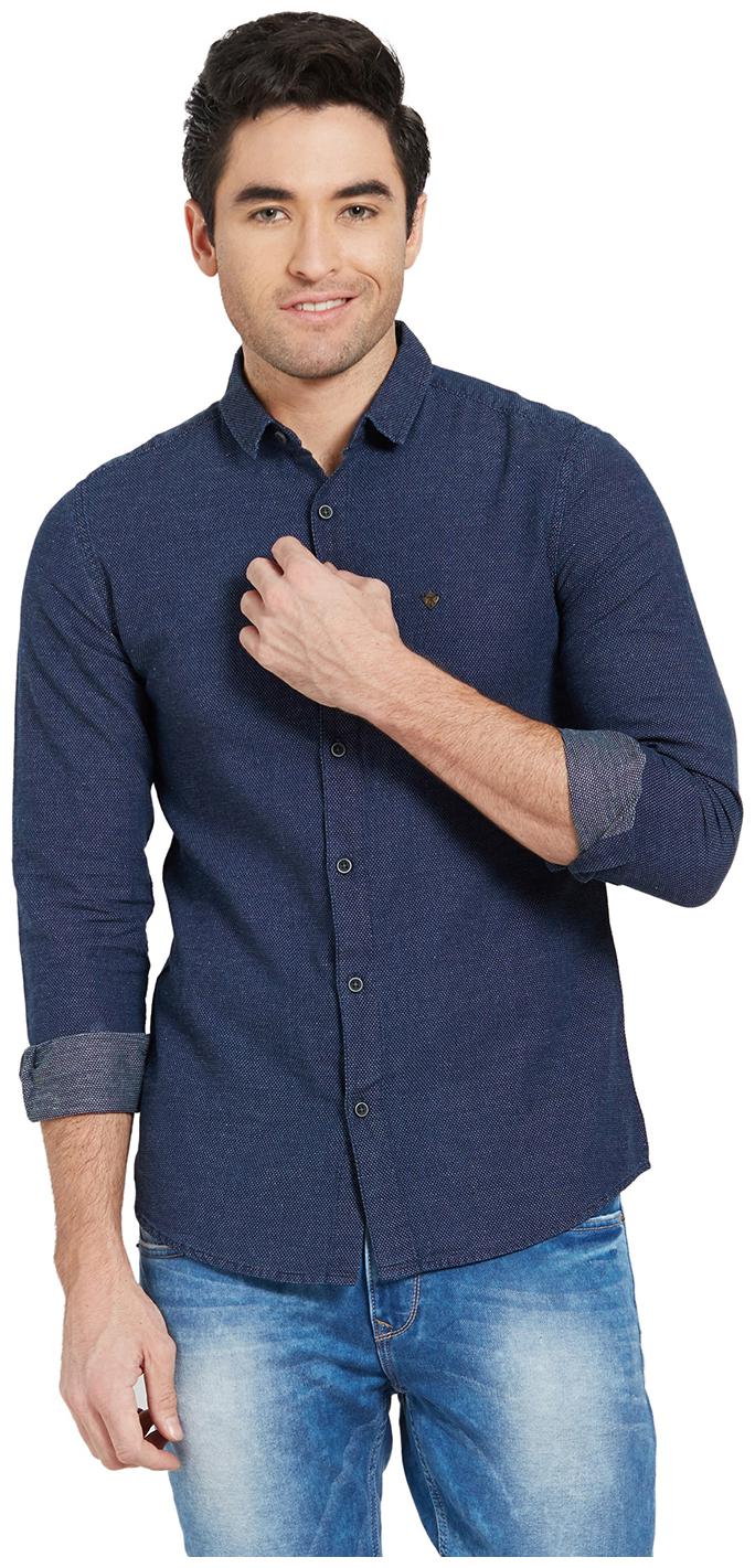 

Spykar Men Blue Solid Slim Fit Casual Shirt