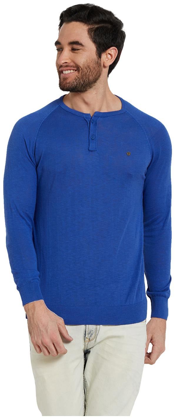 

Spykar Men Blue Slim fit Cotton Henley neck T-Shirt - Pack Of 1